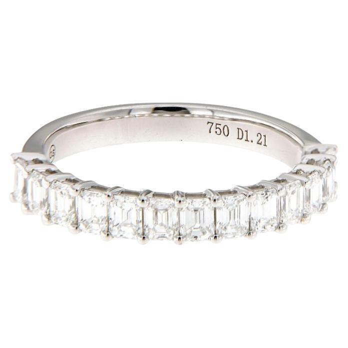 18K Weißgold Smaragdschliff Diamant Hochzeit Band