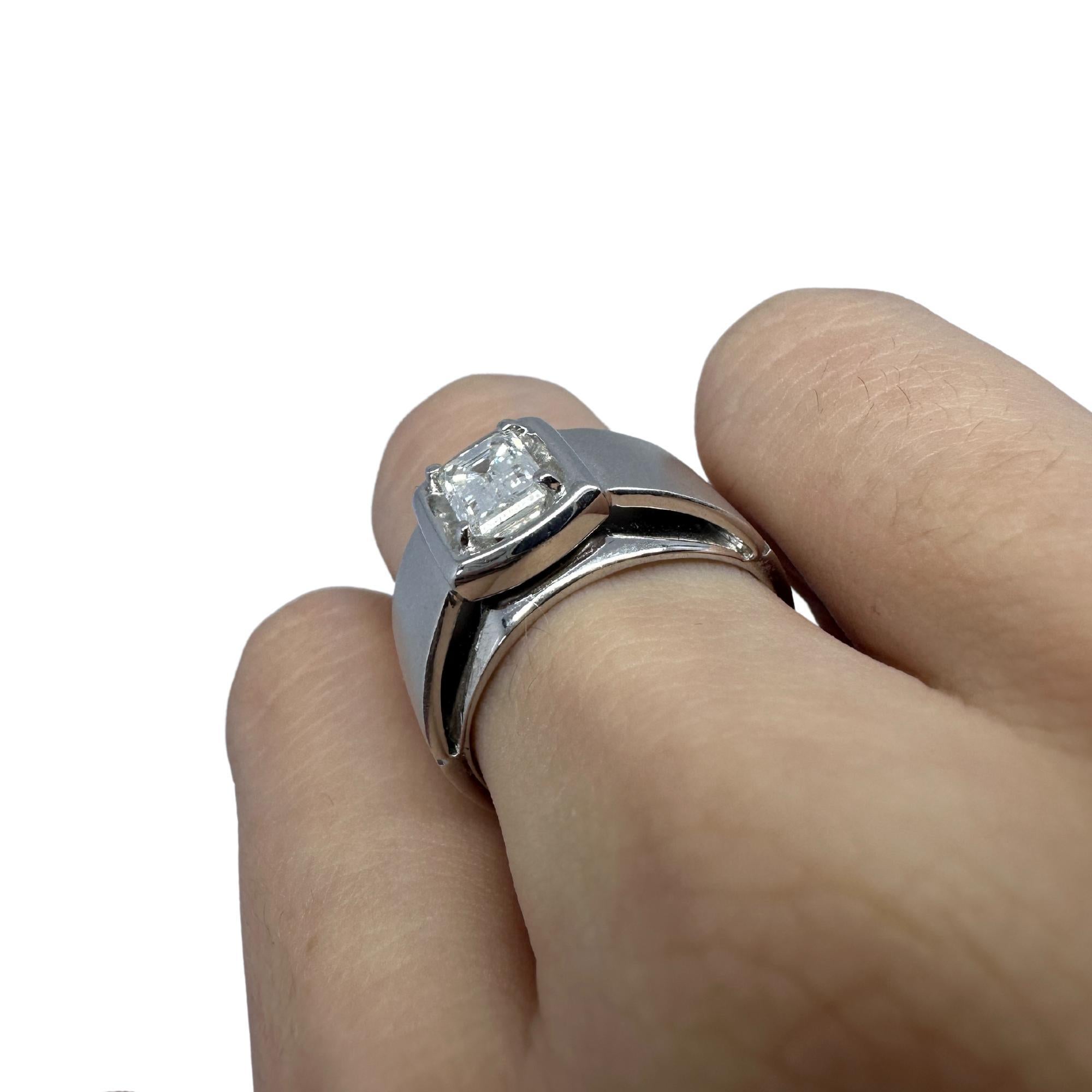 18K White Gold Emerald Cut Diamond Wide Band Ring For Sale 6
