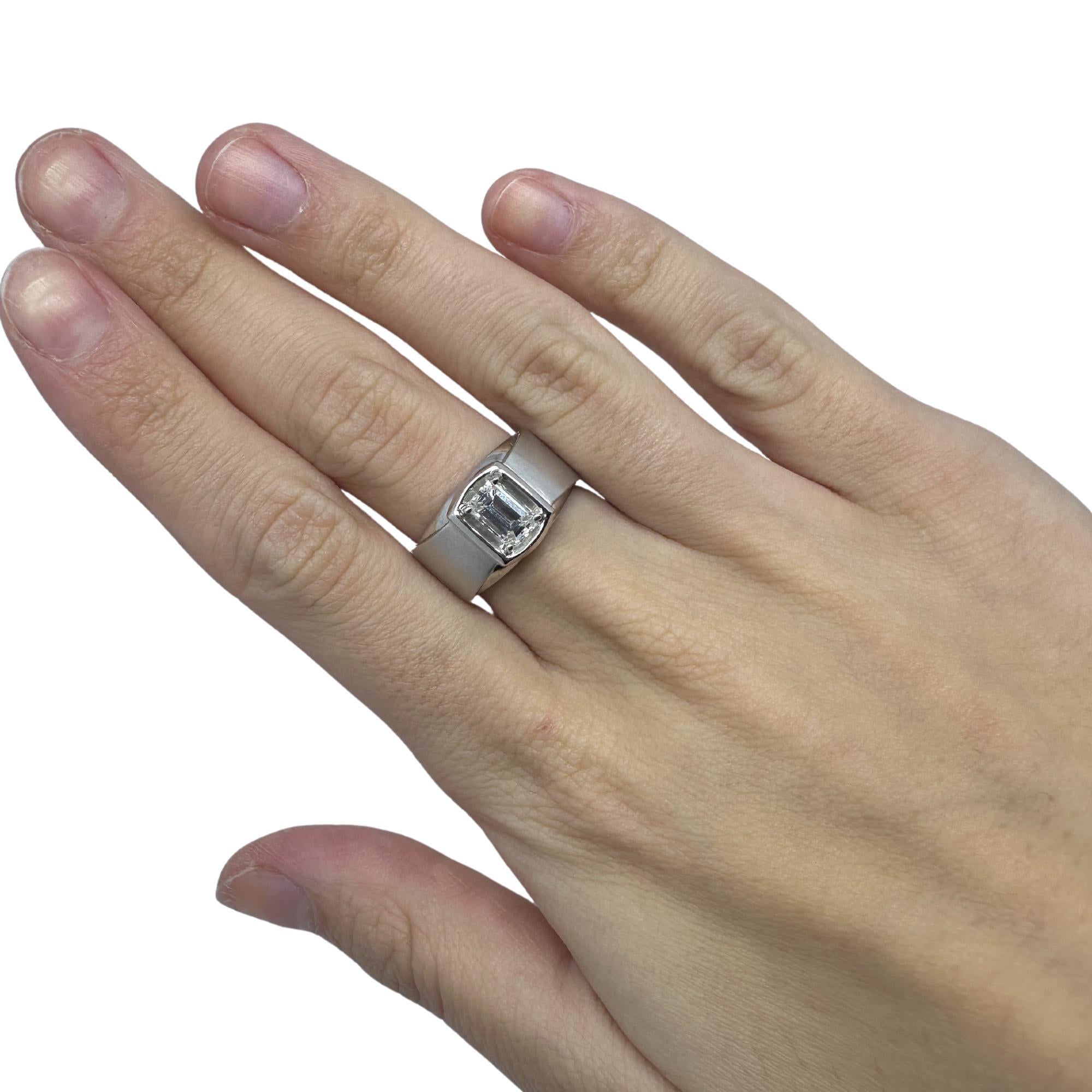 Women's 18K White Gold Emerald Cut Diamond Wide Band Ring For Sale