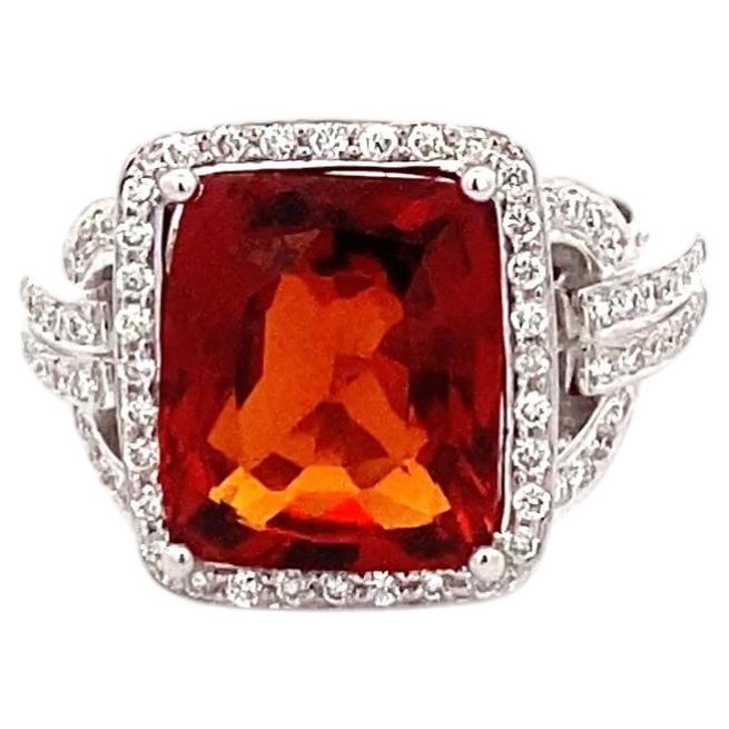 18K White Gold Emerald-Cut Garnet & Diamond Statement Ring