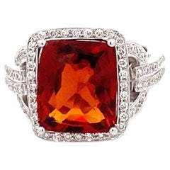 18K White Gold Emerald-Cut Garnet & Diamond Statement Ring