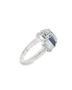 Emerald Cut Sapphire Diamond Band Ring in 18K White Gold