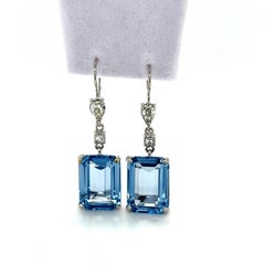 18K White Gold Emerald Cut Spinel Drop Earrings 31.37 Carats