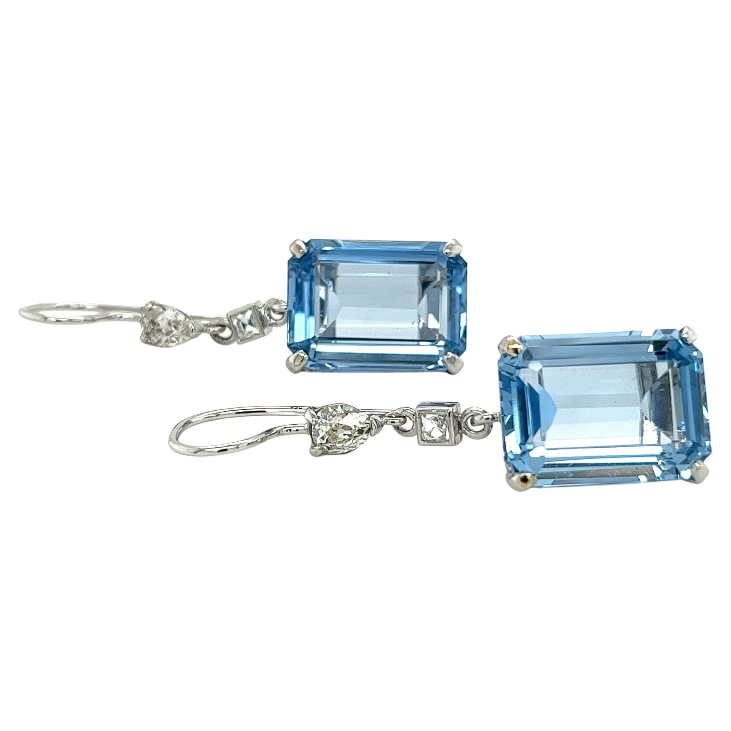 18K White Gold Emerald Cut Spinel Drop Earrings 31.37 Carats  For Sale