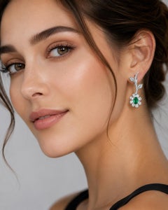 18K White Gold Emerald 0.89ct & Diamond 1.66ct Dongle Earrings