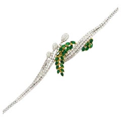 18K White Gold Emerald Diamond Bracelet