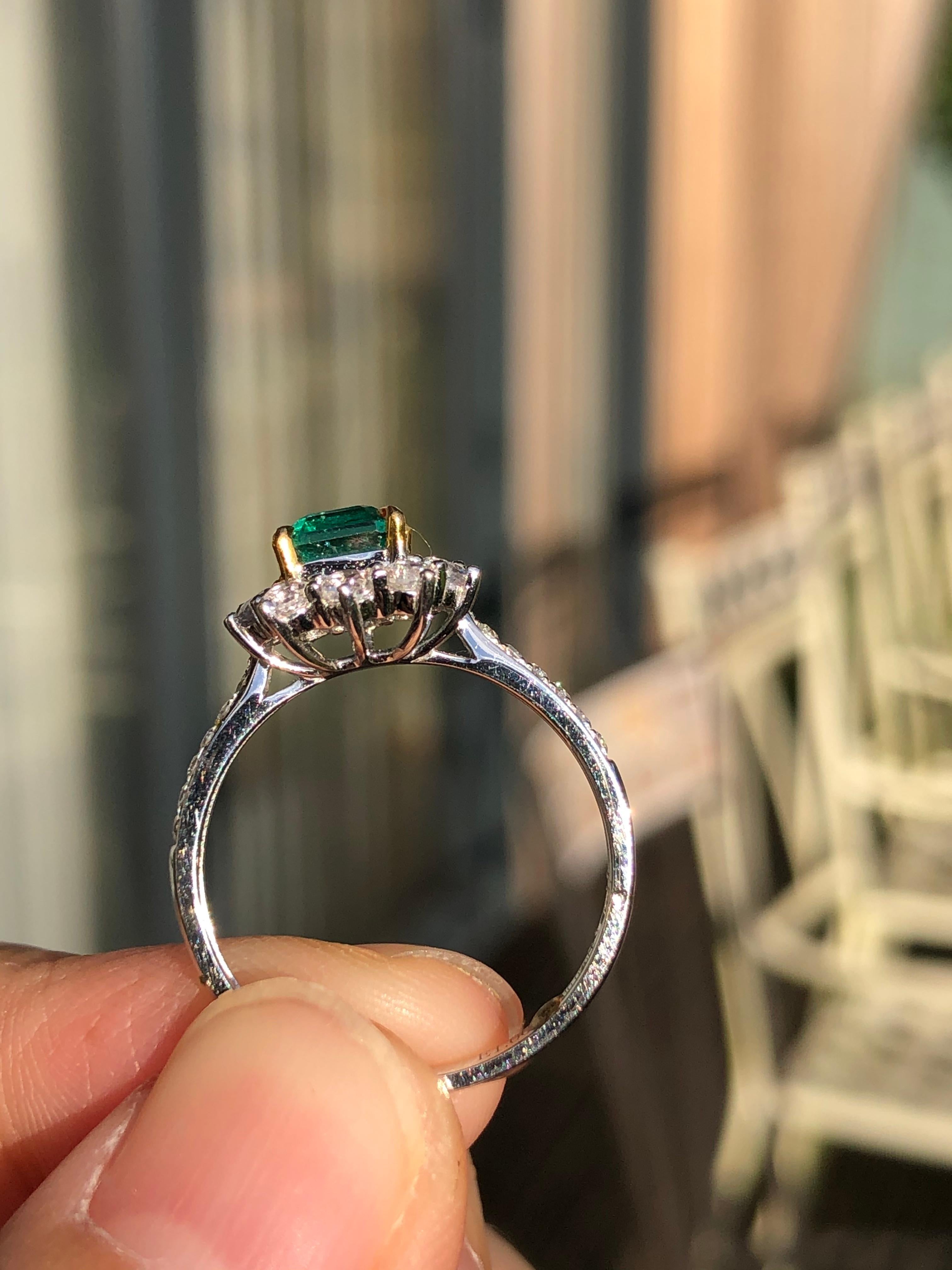 18k White Gold Emerald Diamond Cluster Ring 3