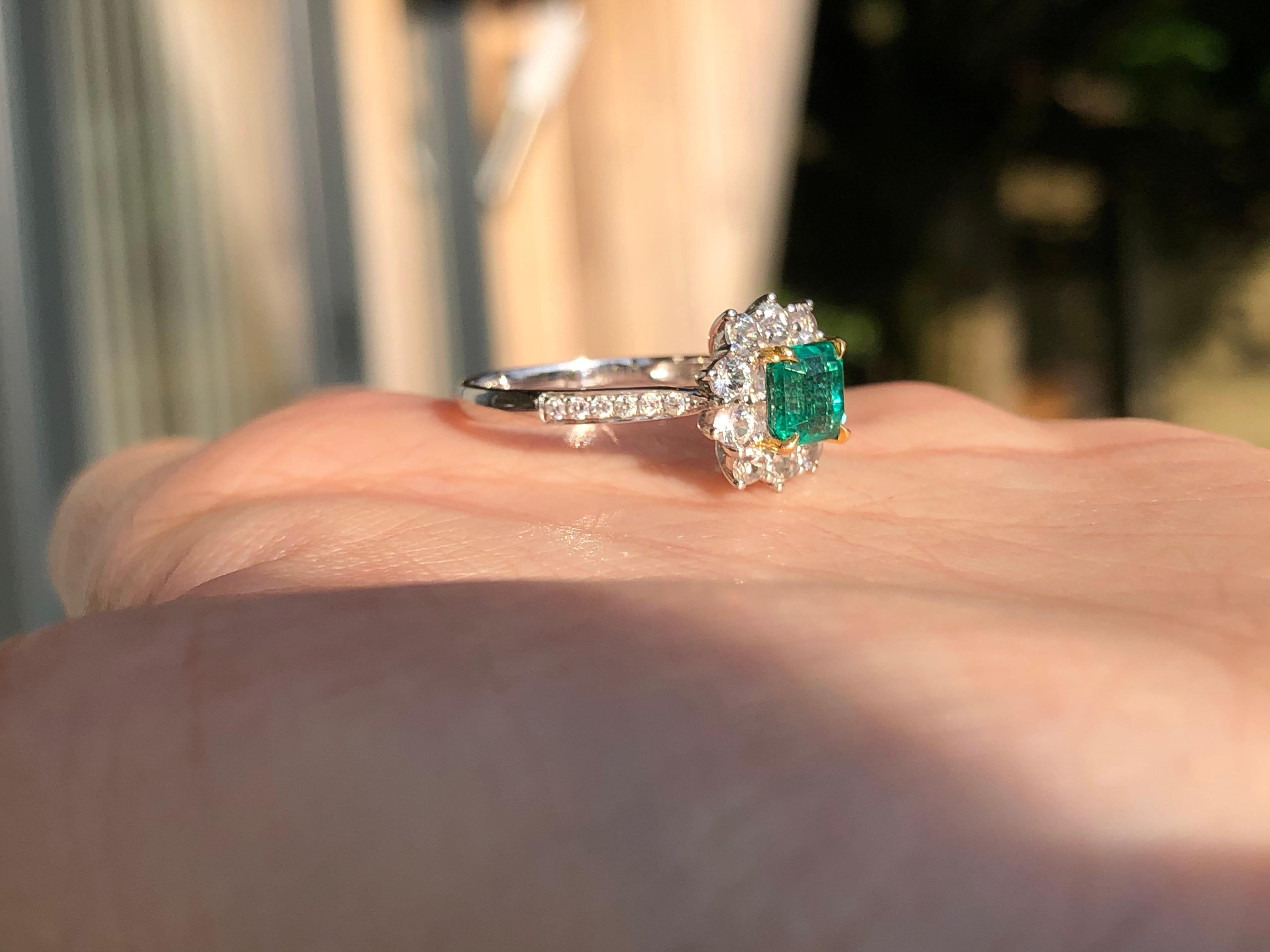 18k White Gold Emerald Diamond Cluster Ring 4