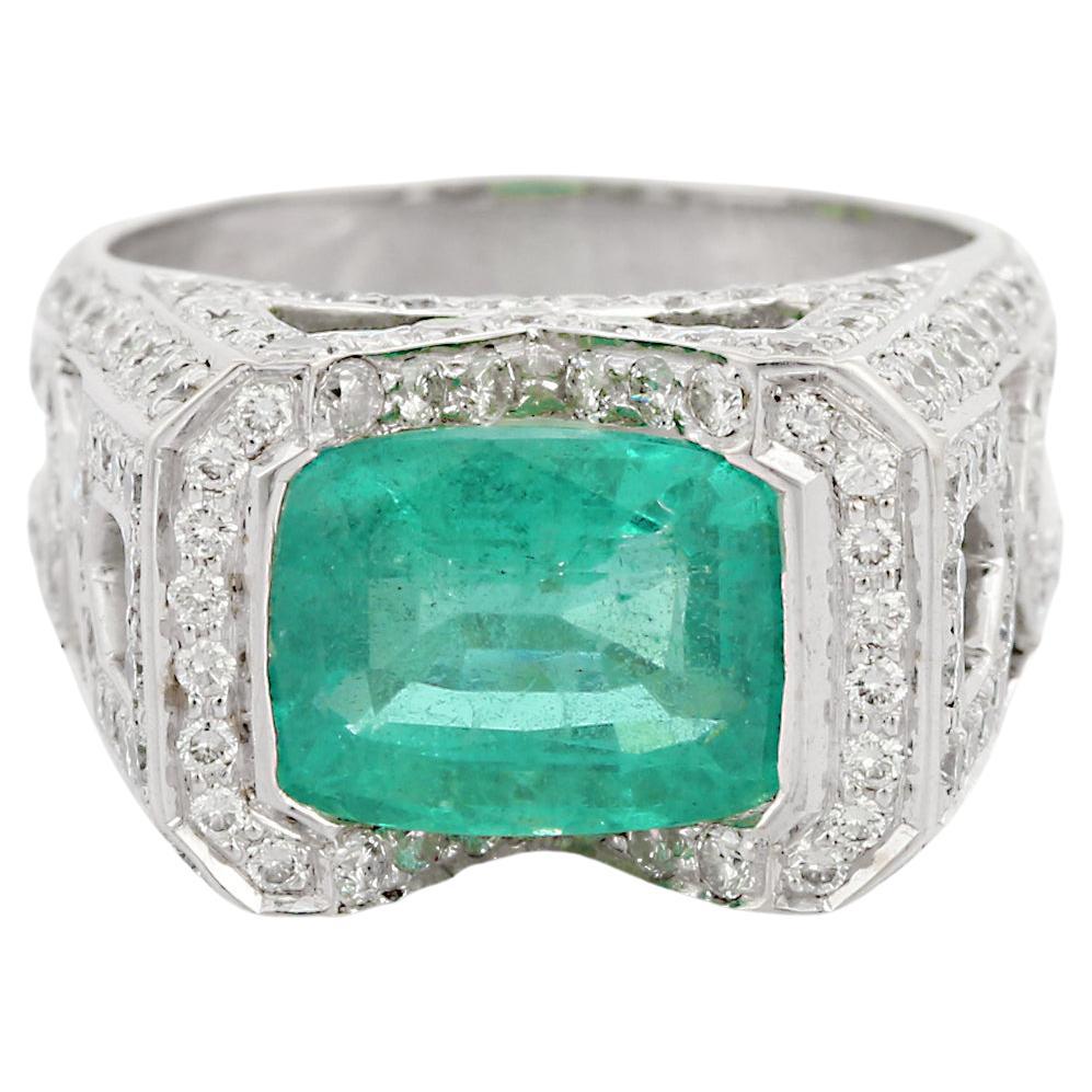Craig Drake Large Emerald Diamond White Gold Cocktail Ring For Sale at