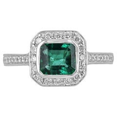 Anello con diamante e smeraldo in oro bianco 18K - Anello di fidanzamento con taglio smeraldo da 1,45tcw