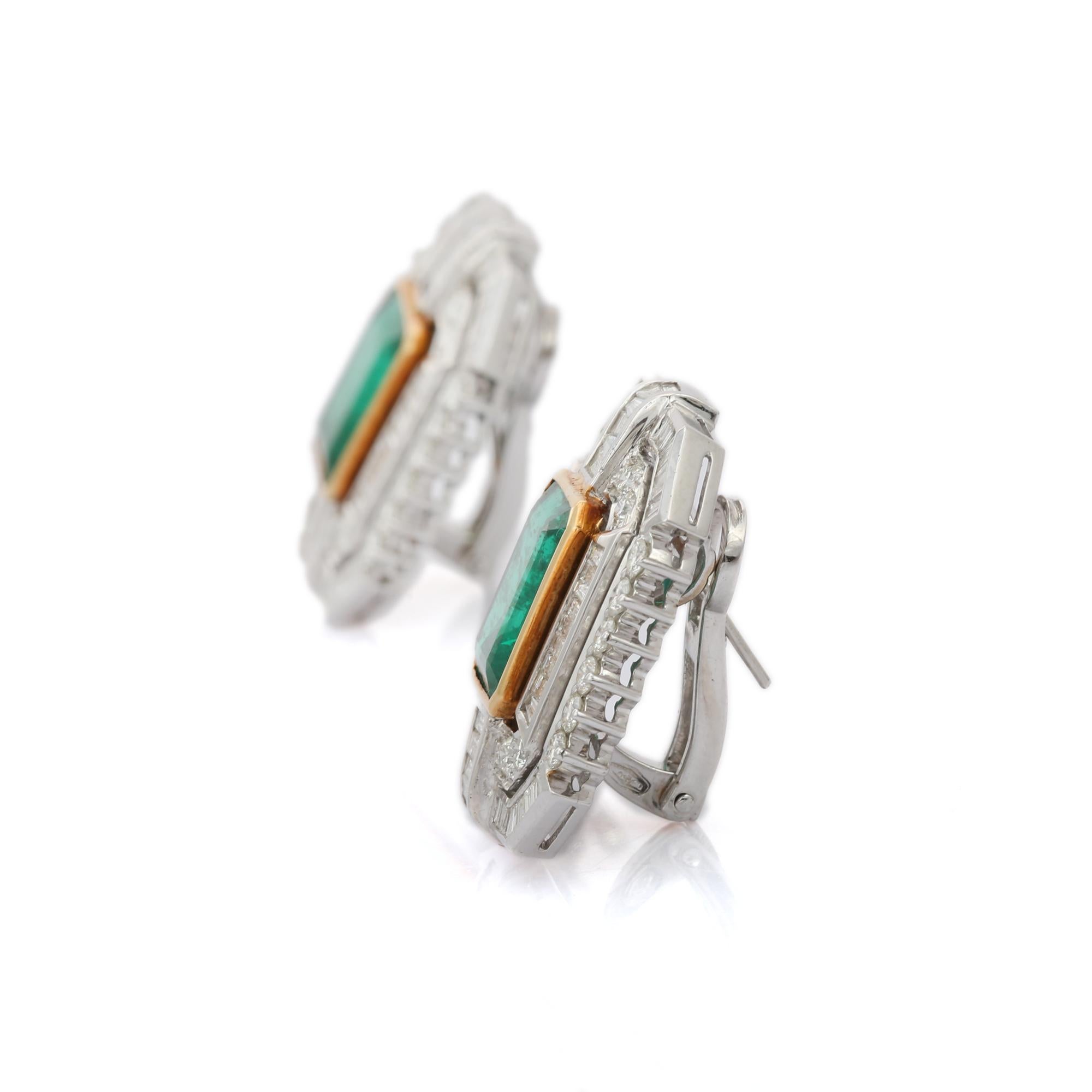 Modern 18kt Solid White Gold 9.7 ct Emerald Diamond Statement Stud Earrings For Wedding