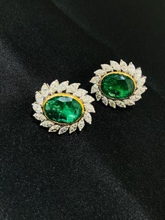 Statement 13.15 ct Emerald Diamond Stud Earring Made in 18kt Solid White Gold