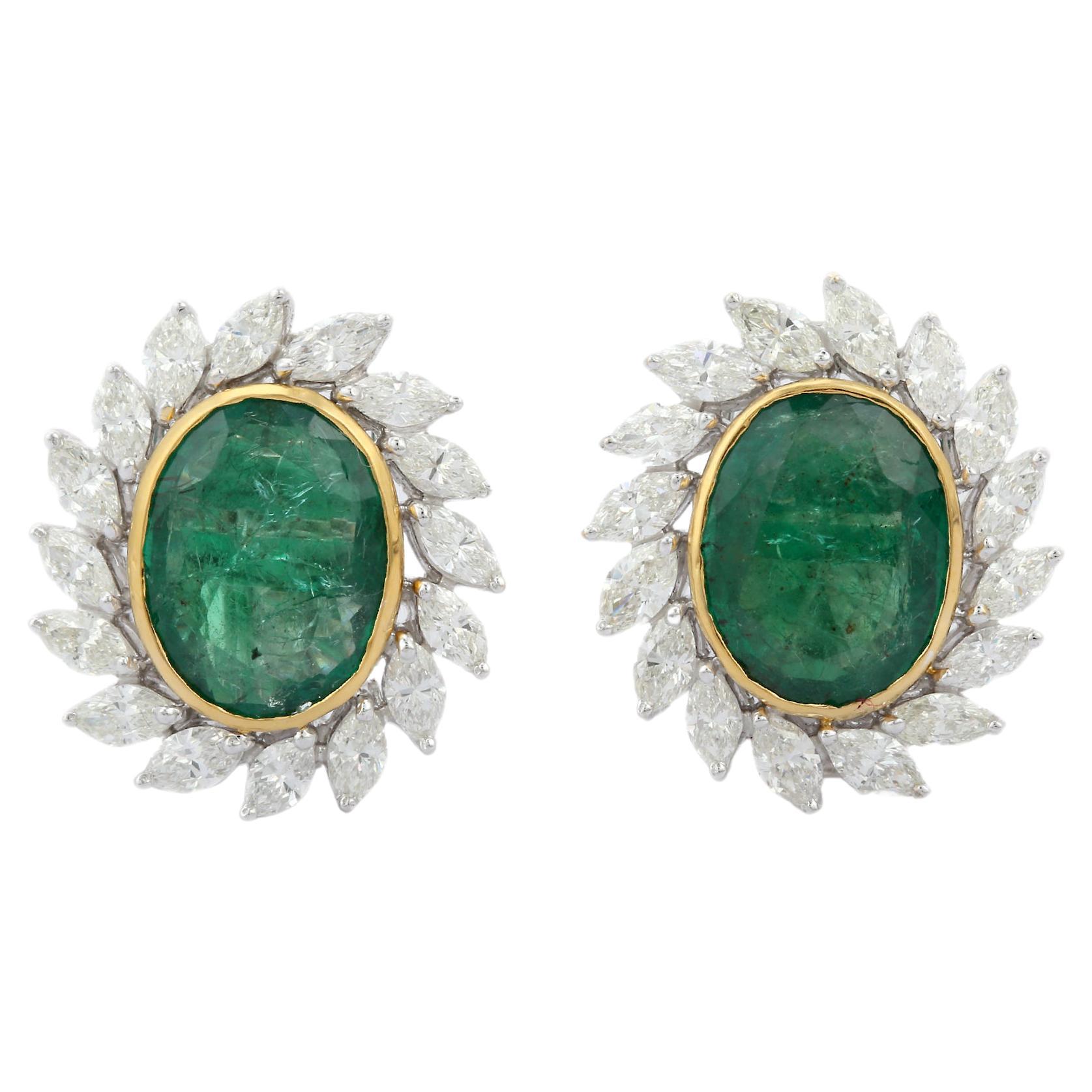 Statement 13.15 ct Emerald Diamond Stud Earring Made in 18kt Solid White Gold