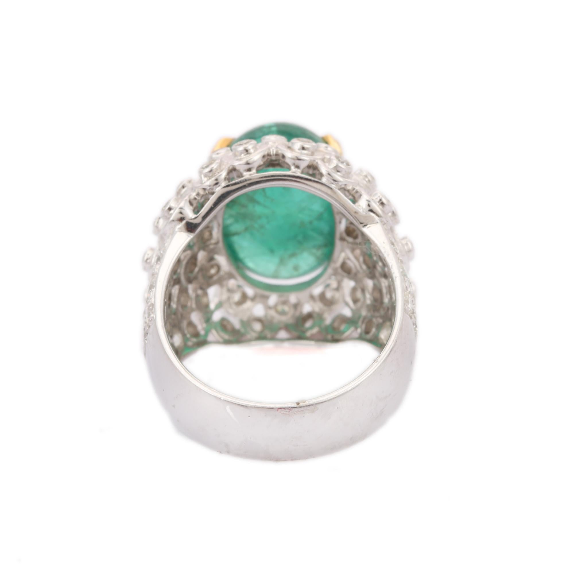 For Sale:  18kt Solid White Gold Estate Emerald Diamond Dome Ring For Women 4