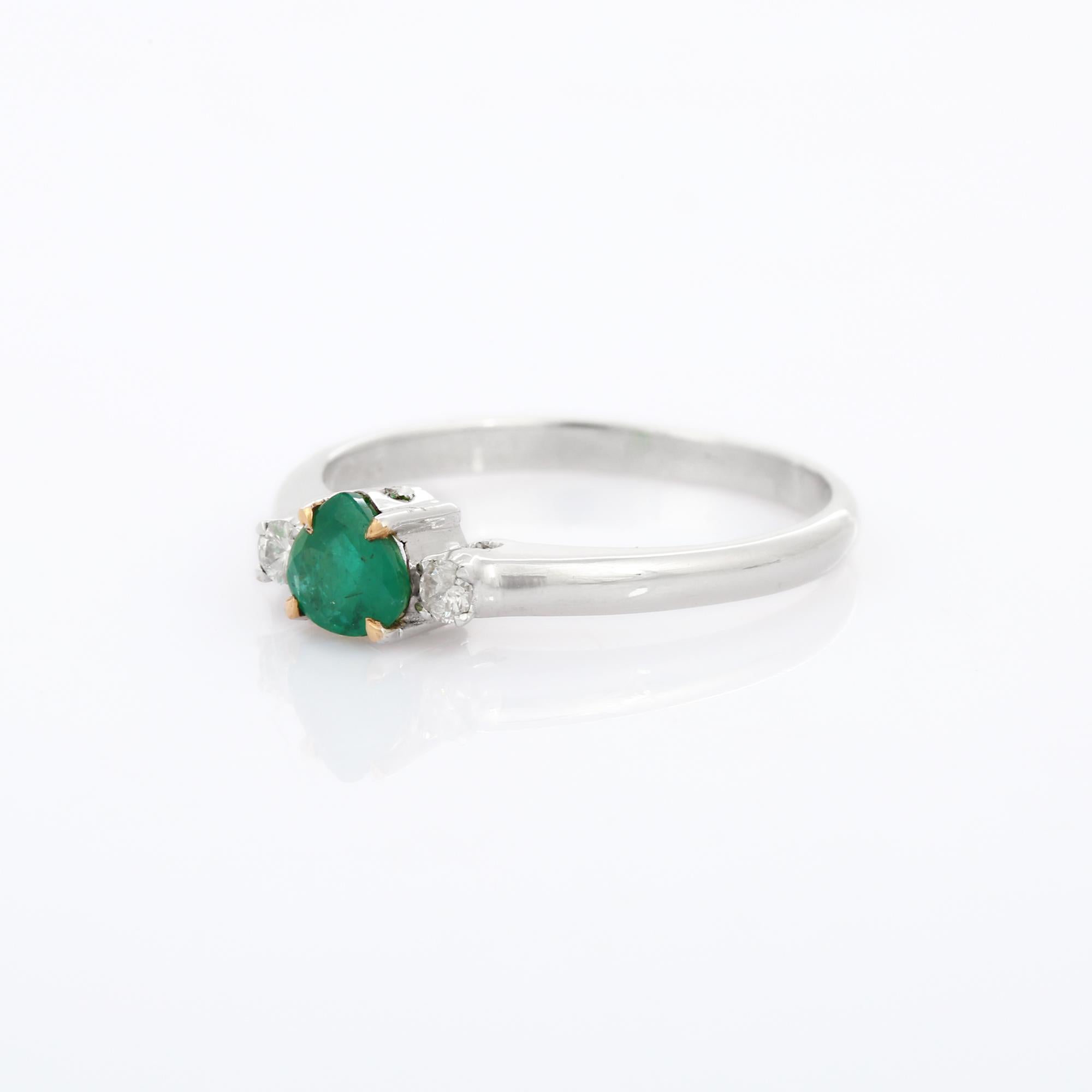 For Sale:  18k Solid White Gold Emerald Ring with Diamonds 3