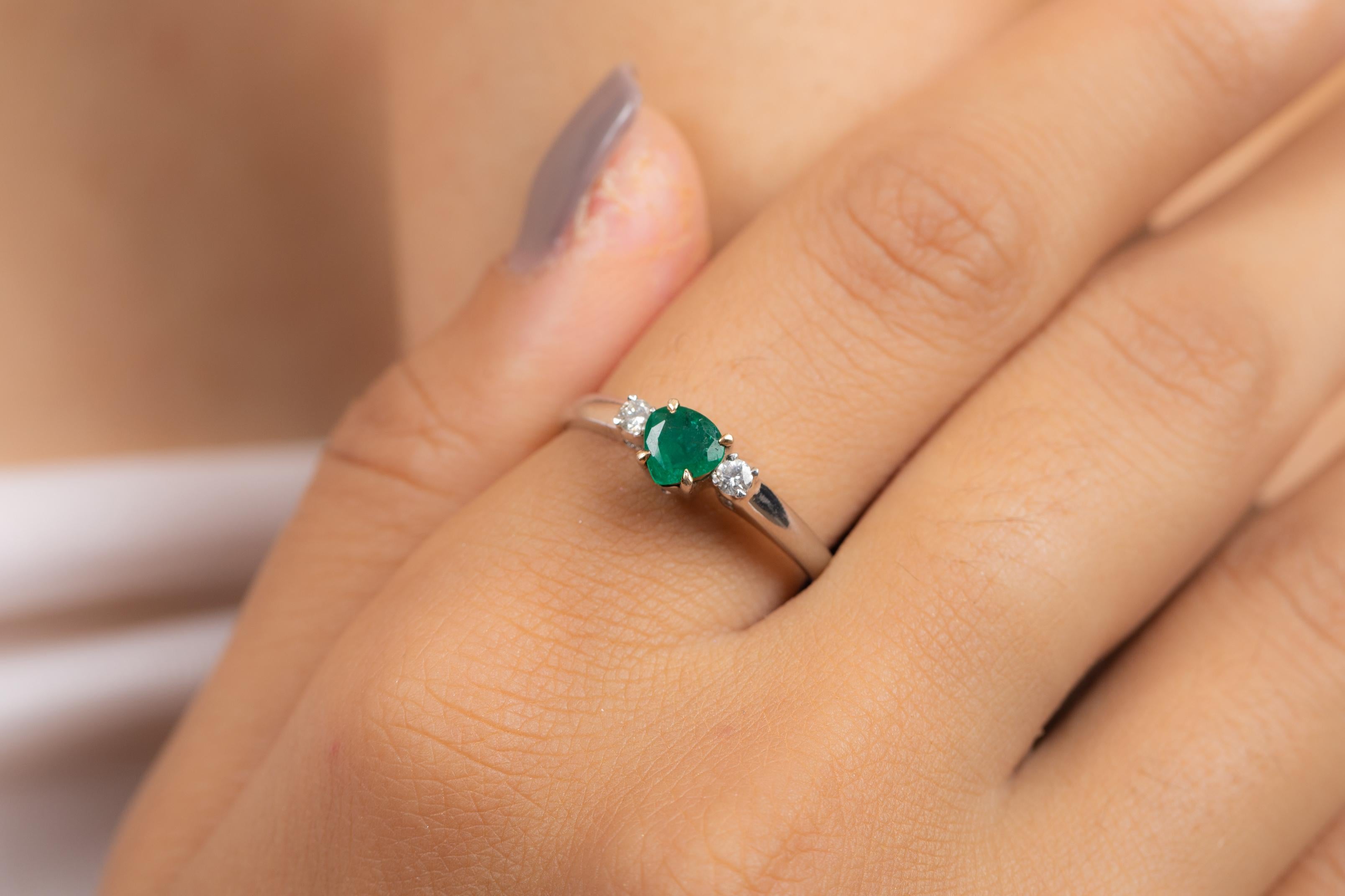 For Sale:  18k Solid White Gold Emerald Ring with Diamonds 4