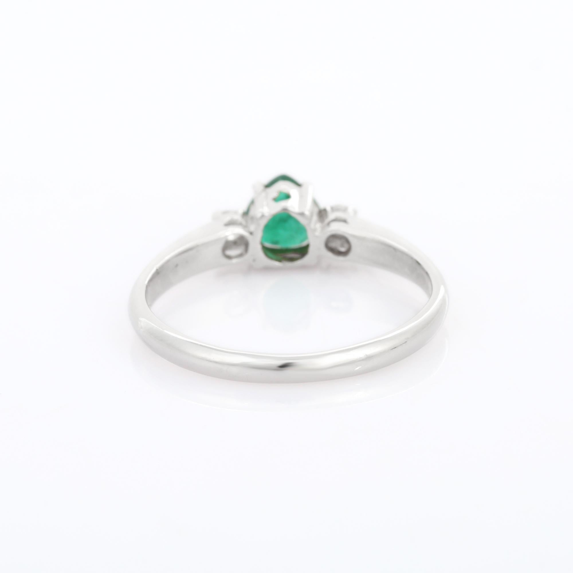 For Sale:  18k Solid White Gold Emerald Ring with Diamonds 5