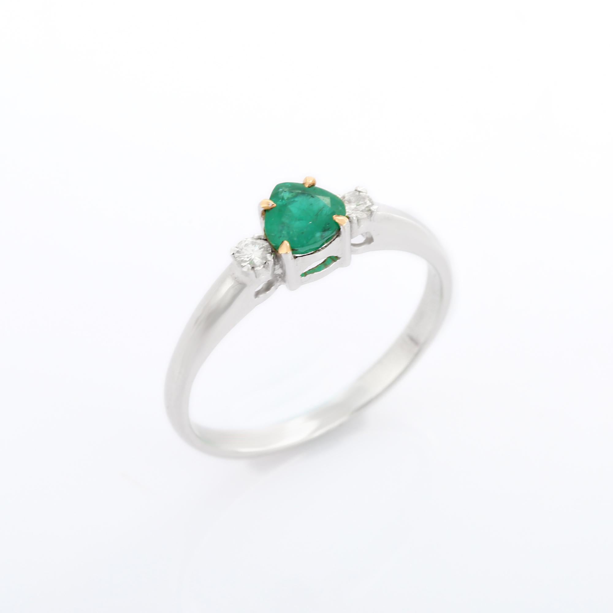 For Sale:  18k Solid White Gold Emerald Ring with Diamonds 6
