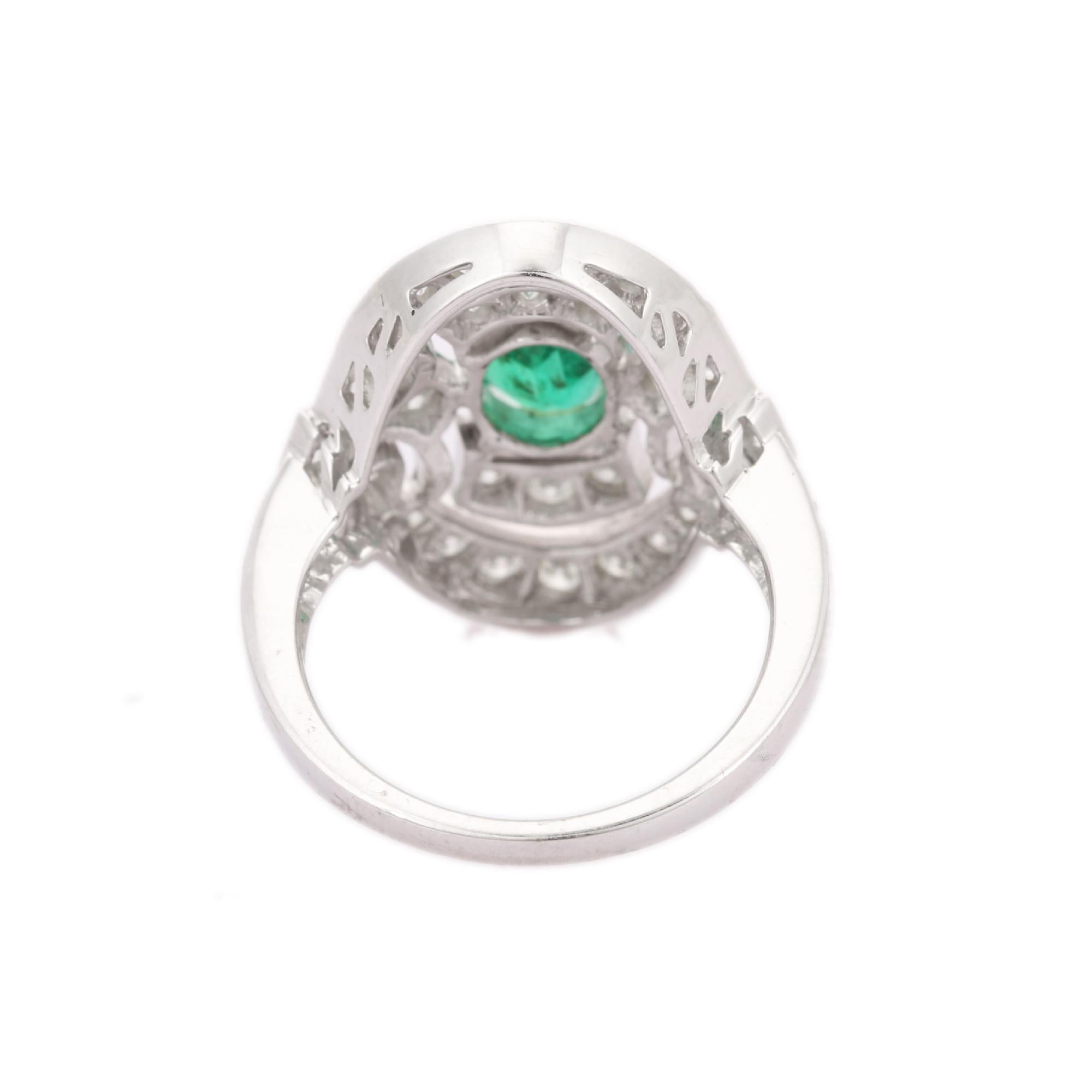 For Sale:  18kt Solid White Gold Art Deco Emerald Diamond Ring 3