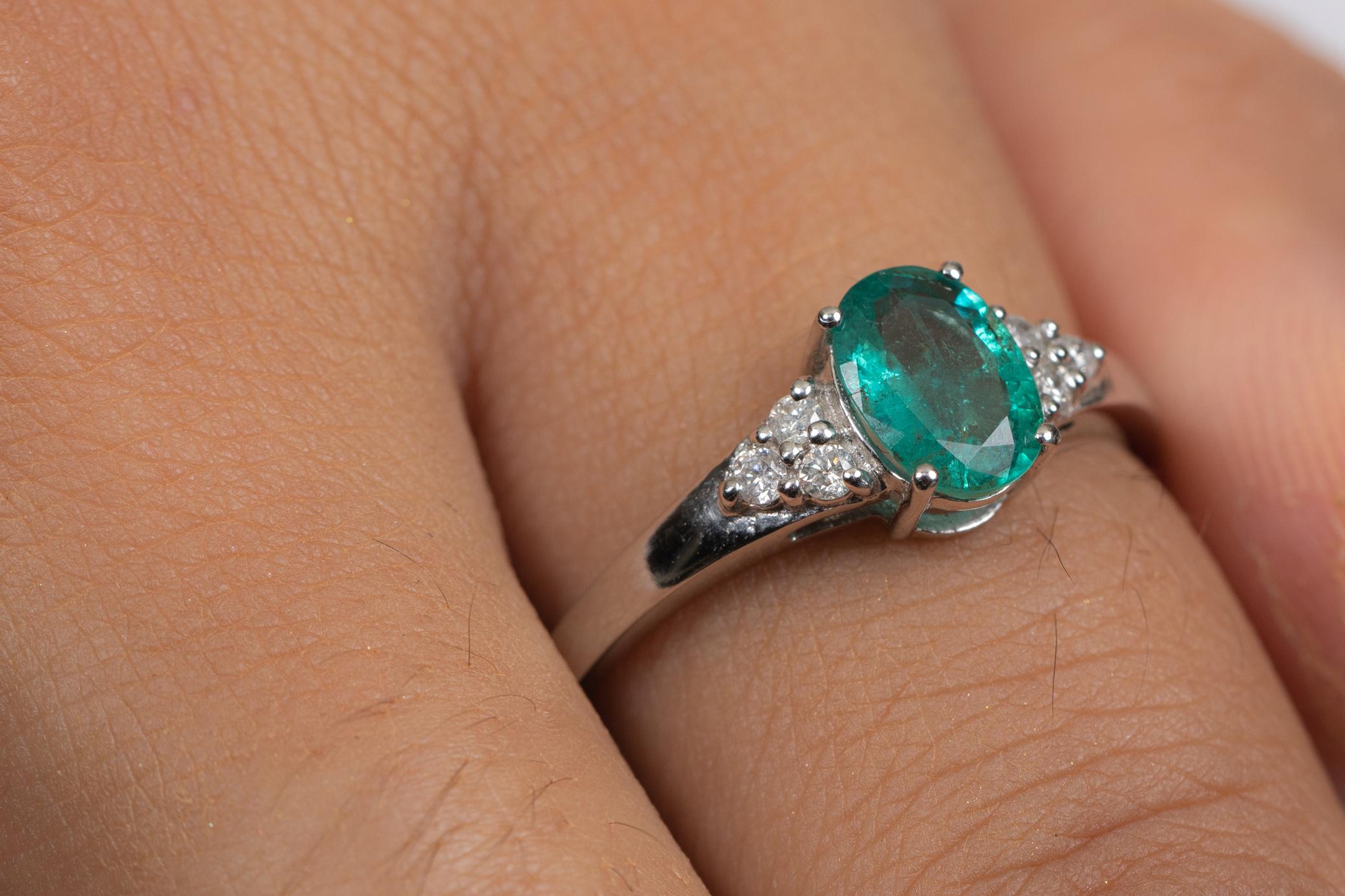 For Sale:  18k Solid White Gold Emerald Diamond Engagement Ring, Emerald Ring 4