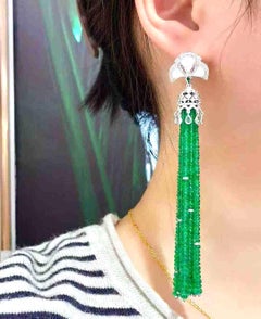 18K White Gold Emerald Drop Earrings with Diamonds