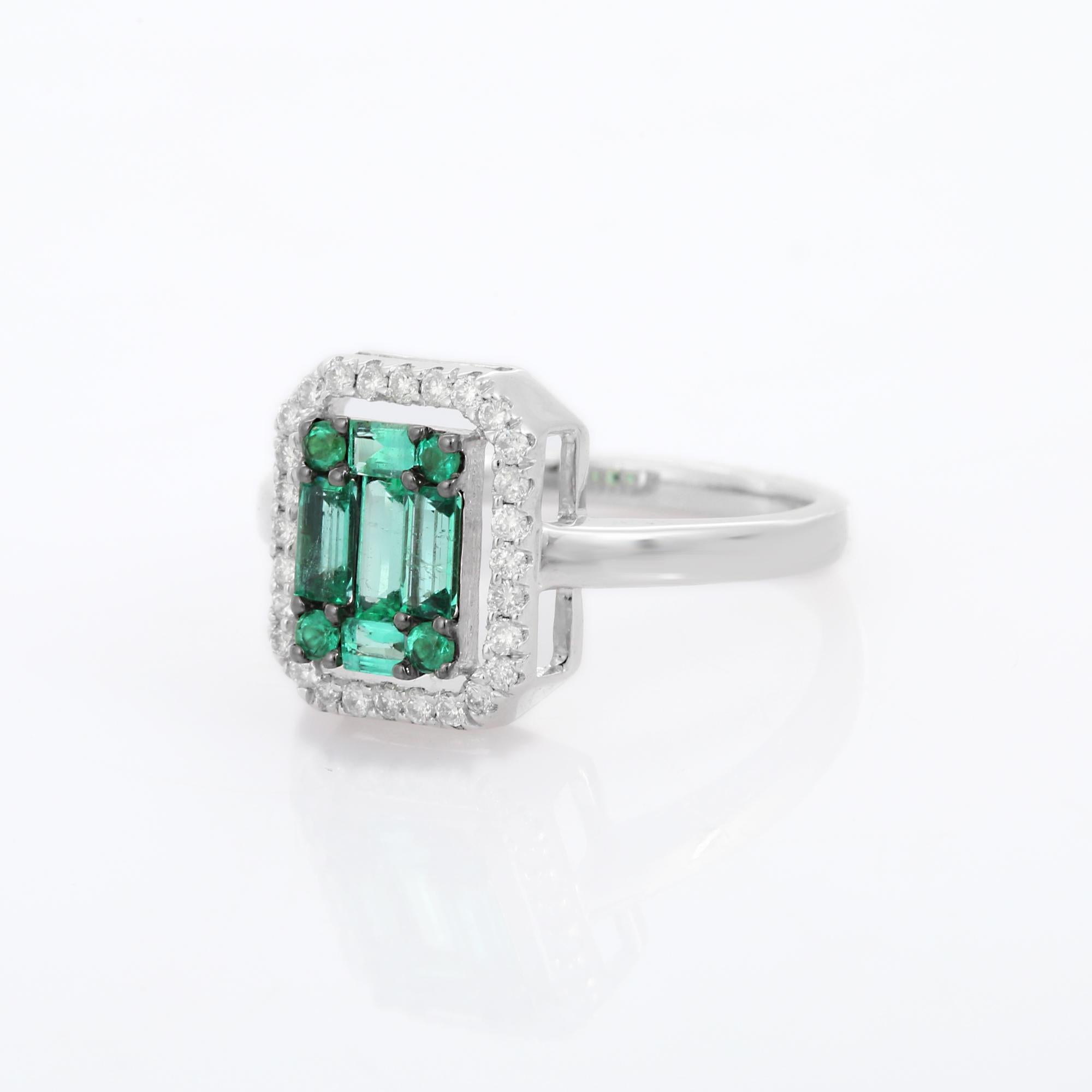 For Sale:  18k Solid White Gold Emerald Cluster Engagement Ring with Diamonds 3