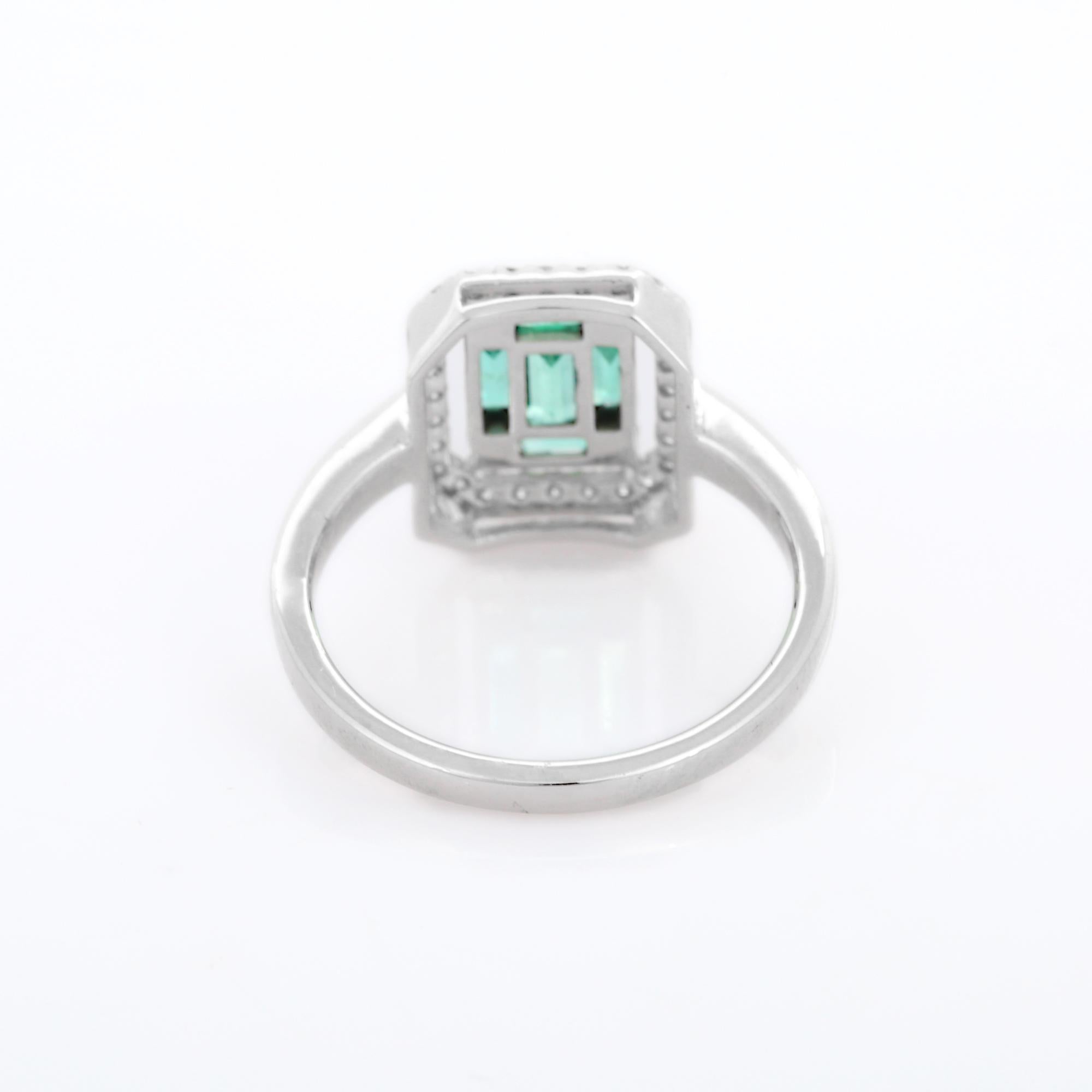 For Sale:  18k Solid White Gold Emerald Cluster Engagement Ring with Diamonds 5