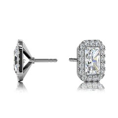 18 Karat Weißgold Smaragd Halo Diamant-Ohrringe '1 1/2 Karat'