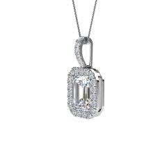 18 Karat White Gold Emerald Halo Diamond Pendant '3/4 Carat'