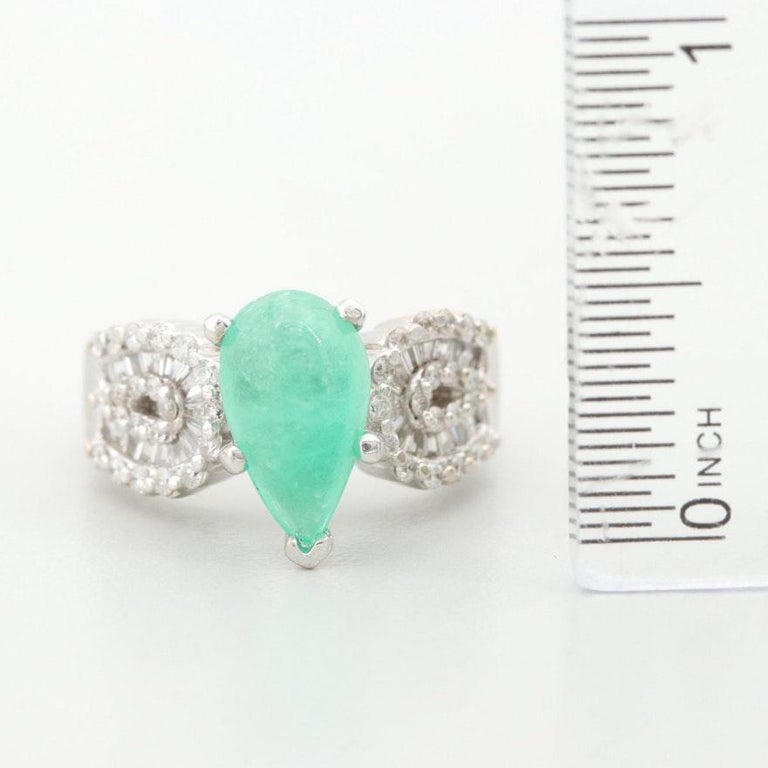 18 Karat White Gold Emerald Pear and Diamond Round Baguette Ring For ...