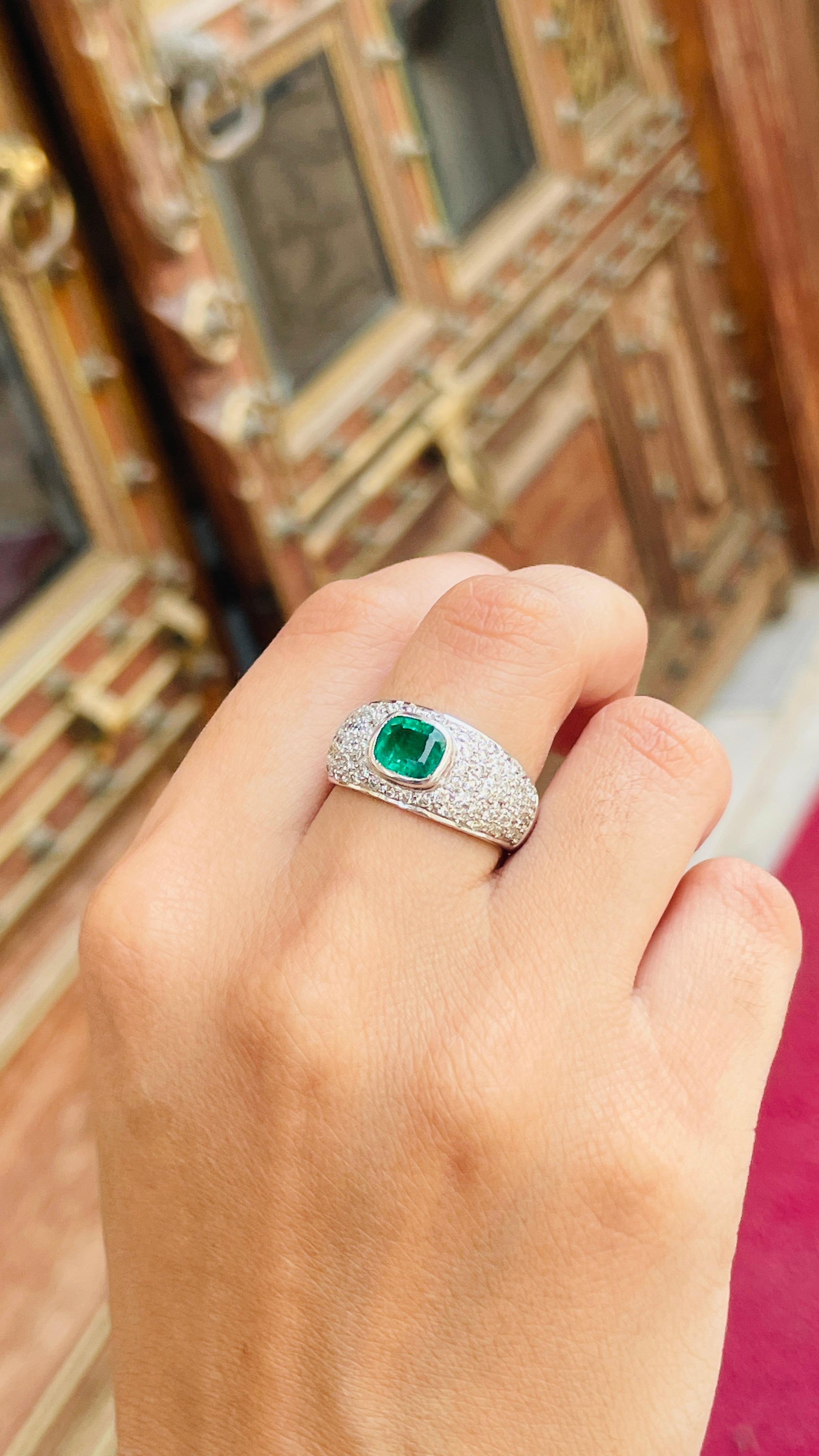 For Sale:  18K White Gold Emerald Ring Along with Clustered Diamonds  4