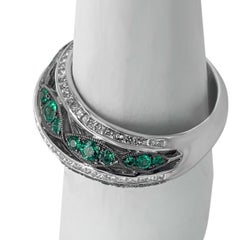 18K White Gold .78ct Diamond and Emerald Dome Ring