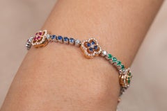 18K White Gold Emerald, Ruby and Blue Sapphire Diamond Bracelet