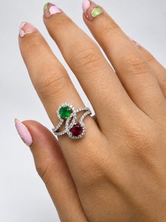 18K White Gold Emerald, Ruby and Diamond Ring - Size 7