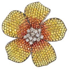 18k White Gold En Tremblant Fancy Sapphire and Diamond Brooch