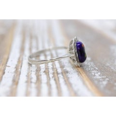 18k White Gold Enamel Ring. Tiny Roses painted enamel ring.