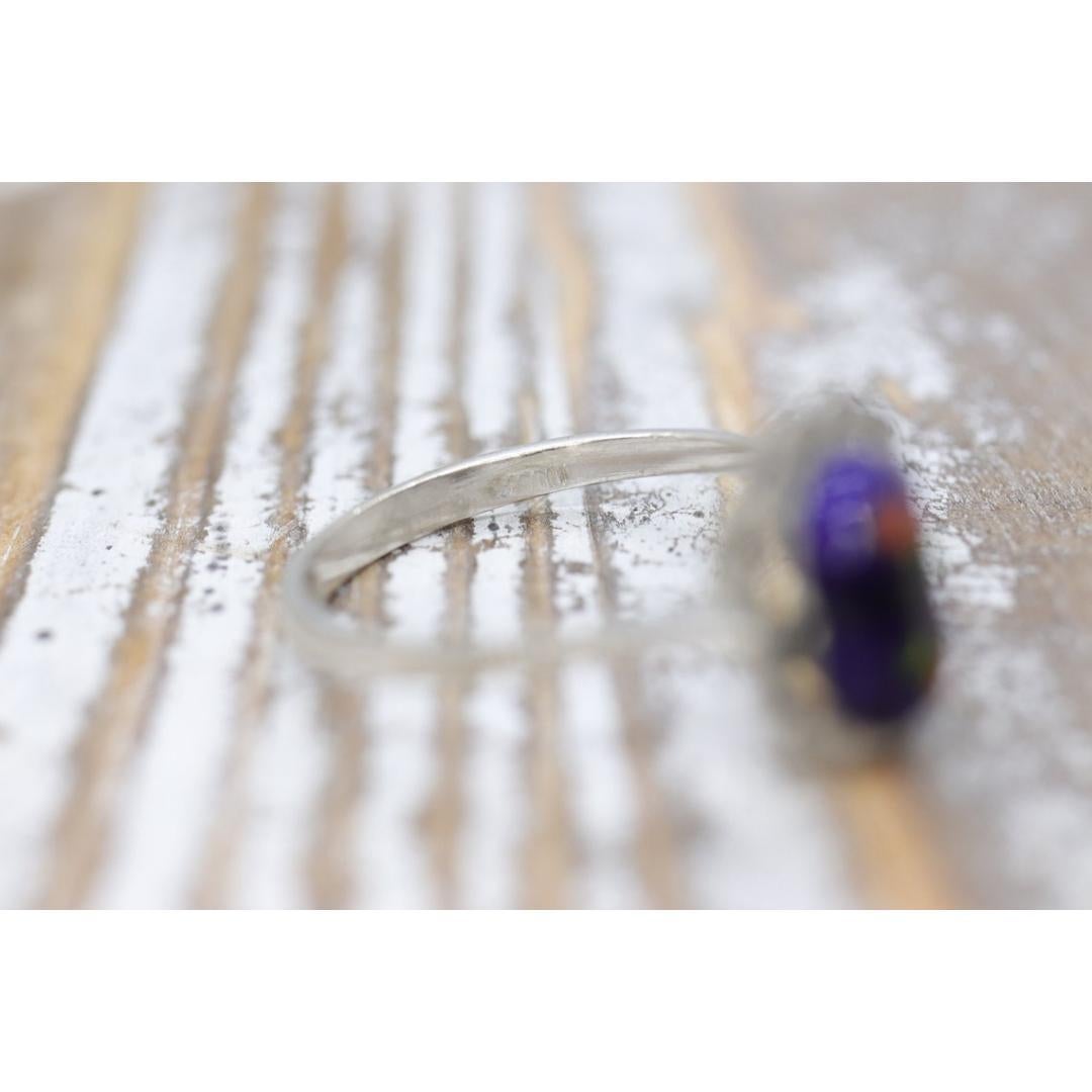 18k White Gold Enamel Ring. Tiny Roses painted enamel ring. In Good Condition For Sale In Port Charlotte, FL
