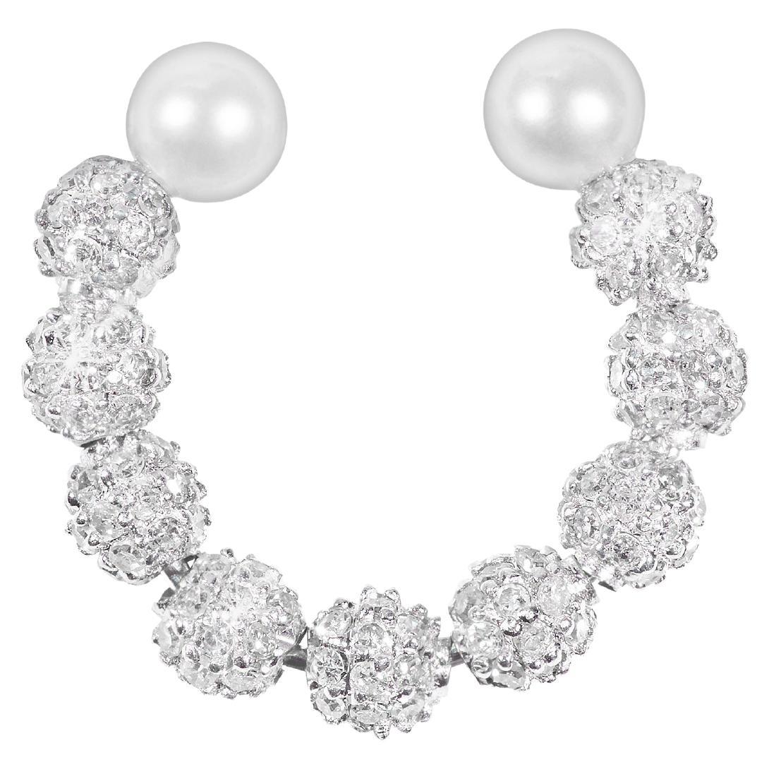 18k Black Gold Ear Cuff with Black Diamonds and AAA Akoya Pearls For