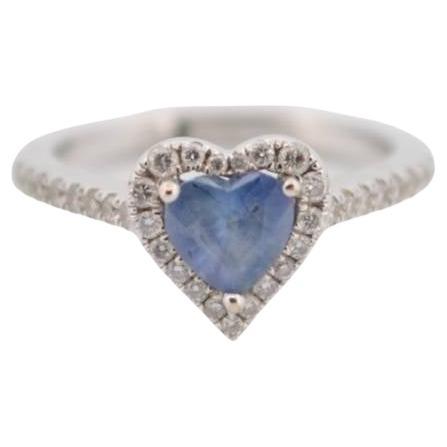 18K White Gold Engacement Ring with Sapphire and Natural Diamonds