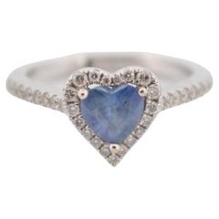 18K White Gold Engacement Ring with Sapphire and Natural Diamonds