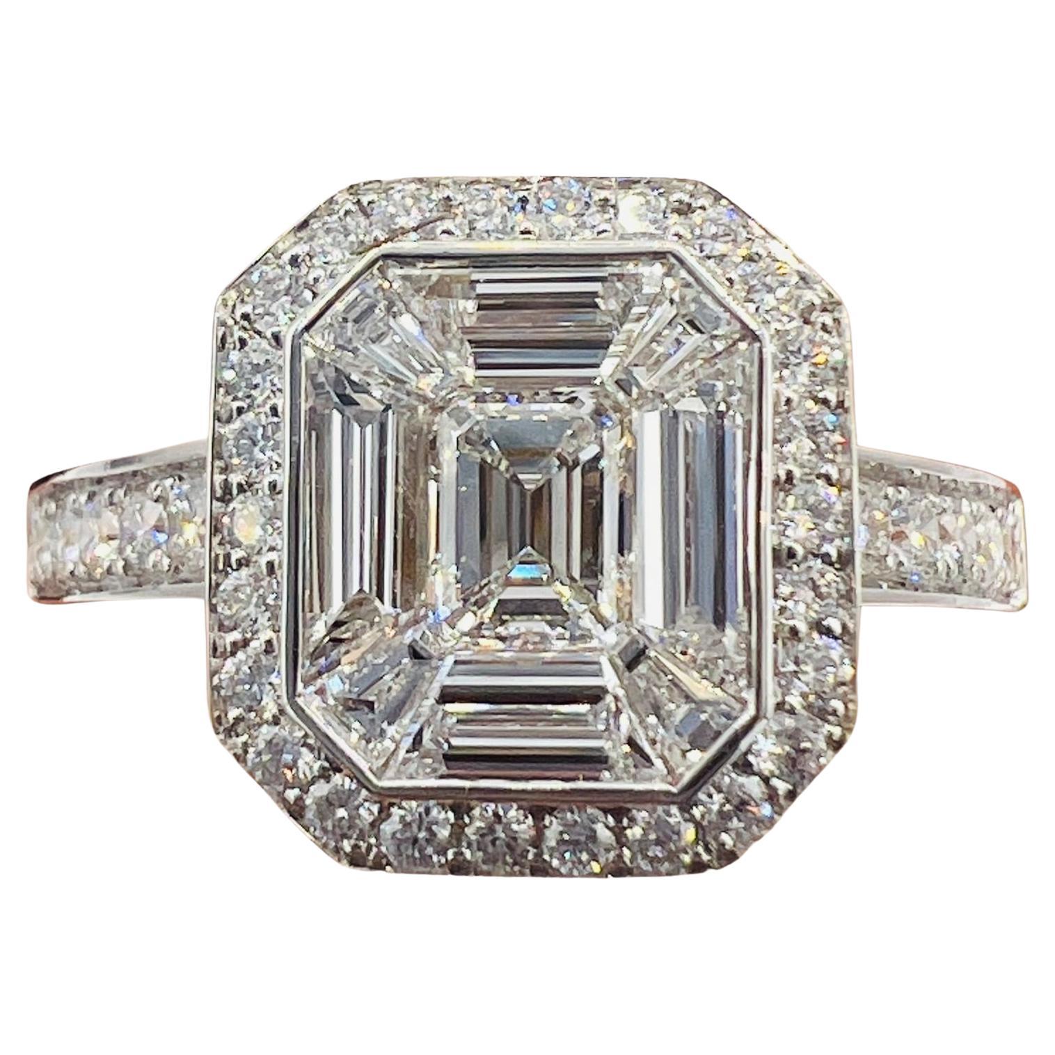18K White Gold Engagement Ring, 1.35 ct  Calibrated Diamonds – Art Deco Inspired