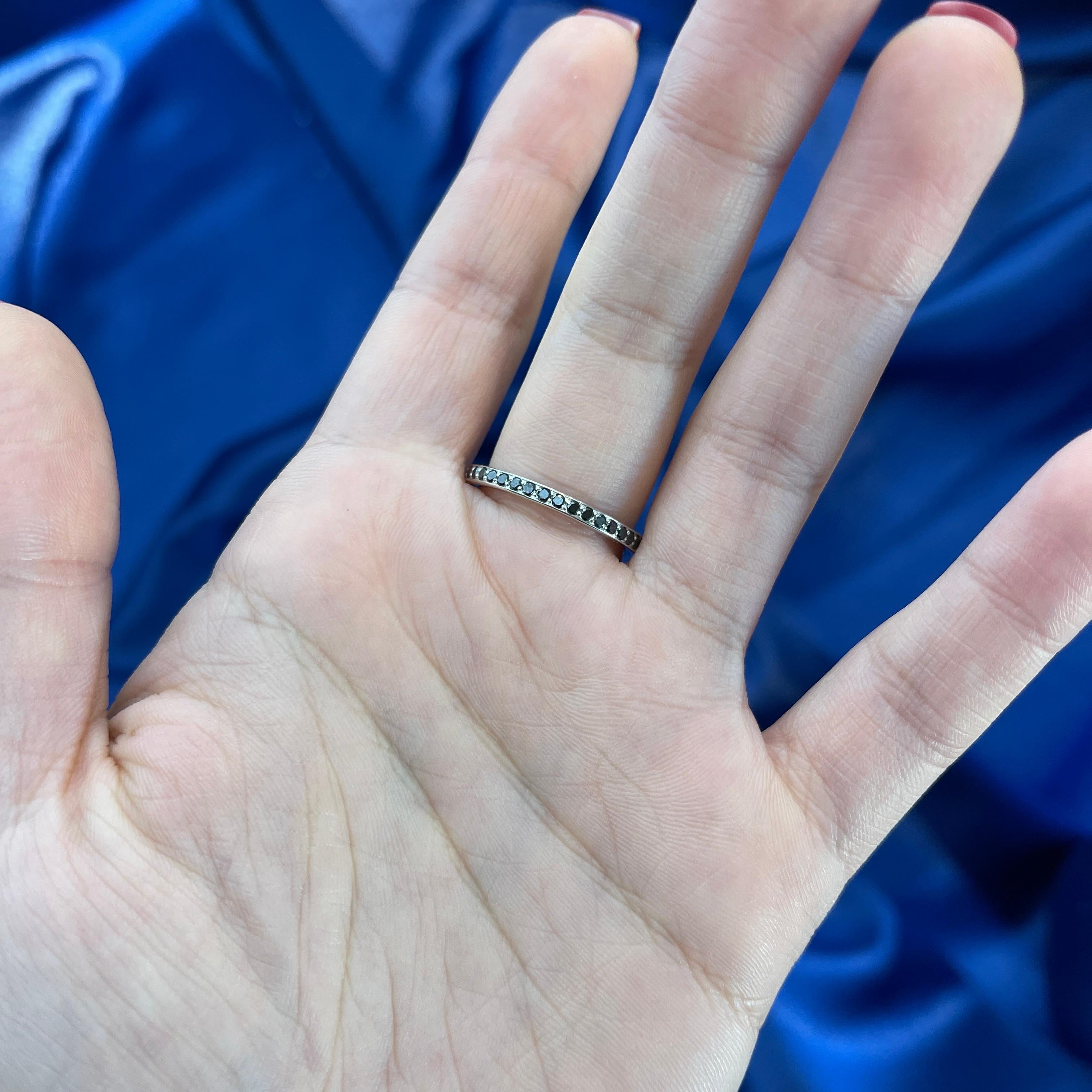 18K White Gold Eternity Band with Black Diamond Pavé For Sale 1