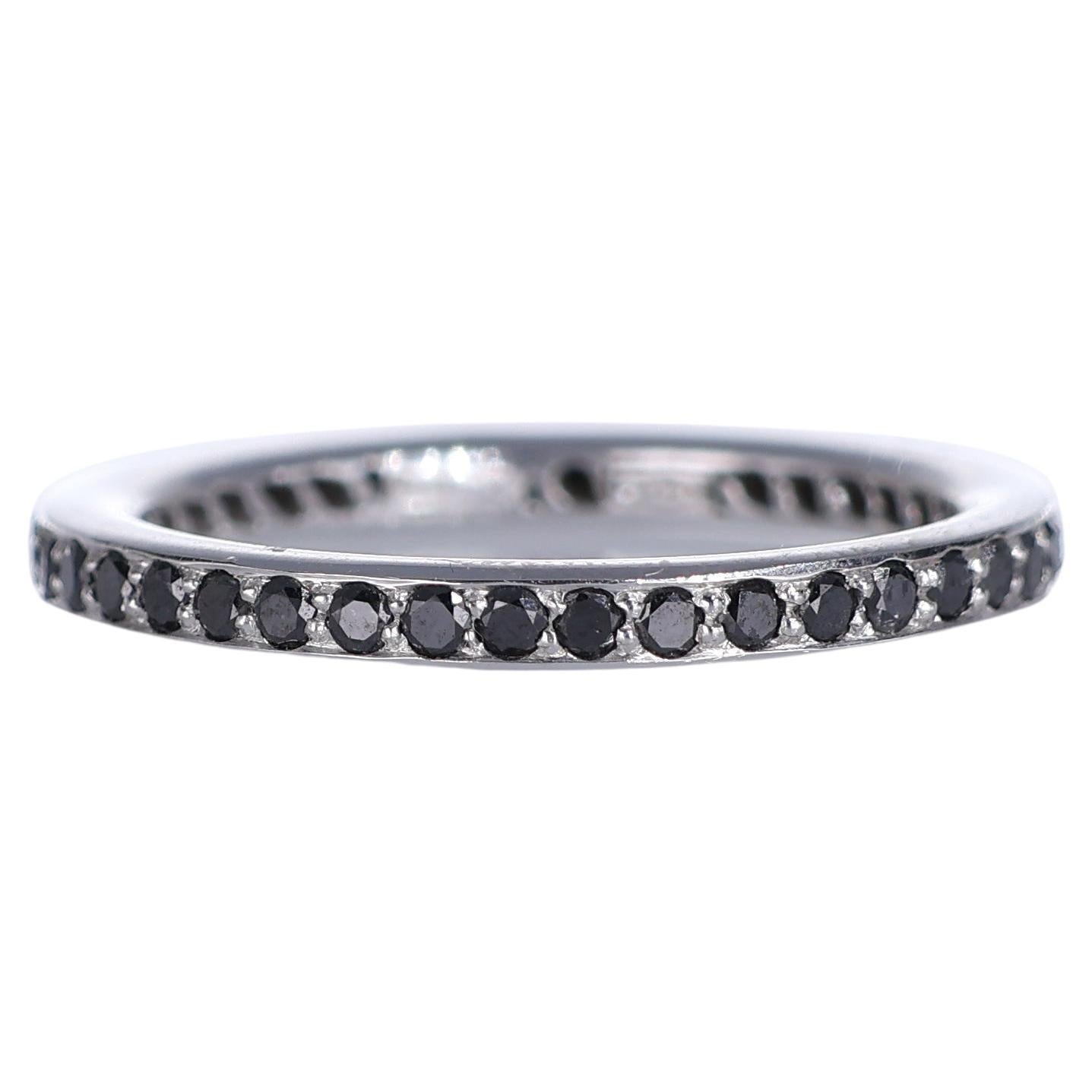 18K White Gold Eternity Band with Black Diamond Pavé