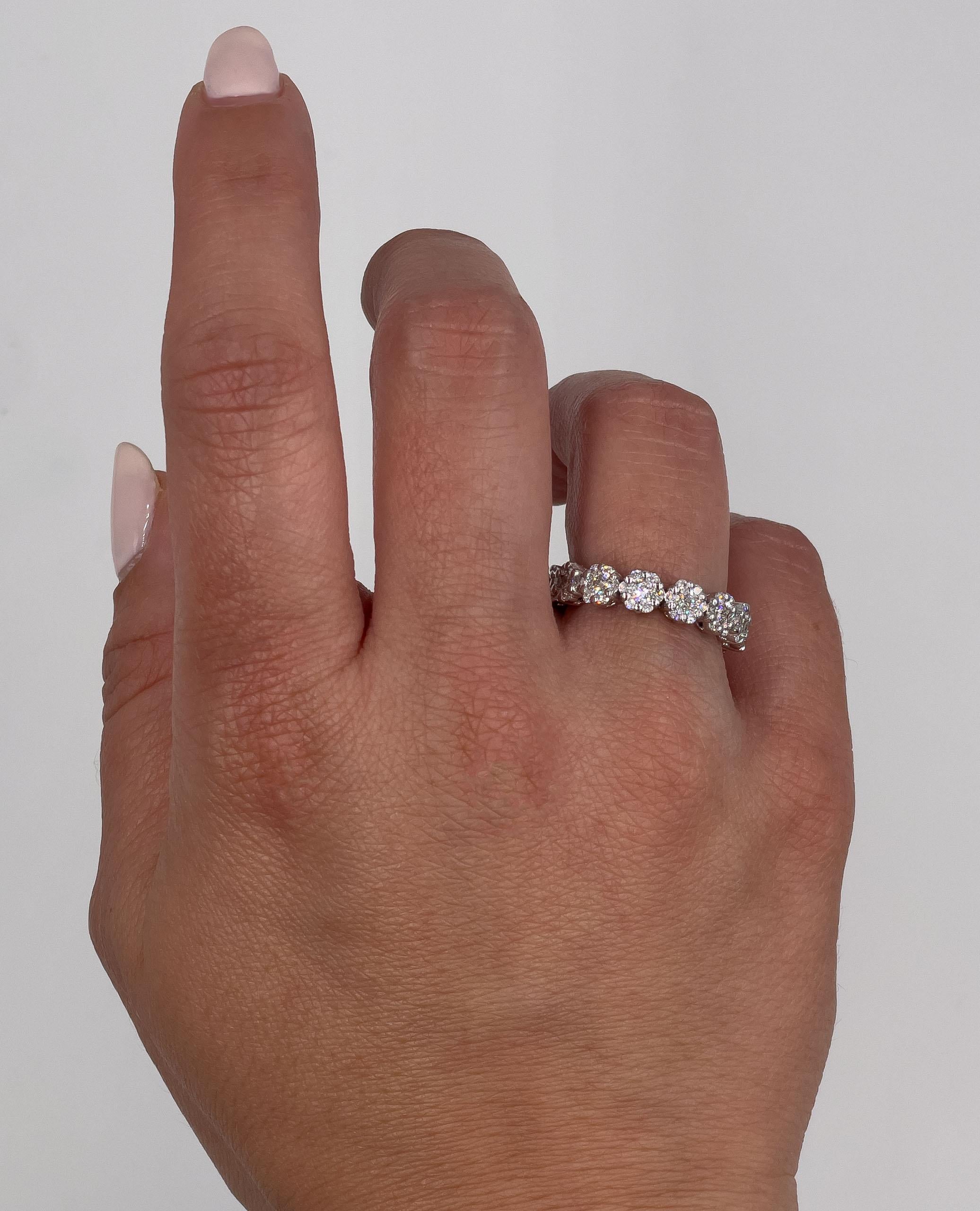 Contemporary 18K White Gold Eternity Ring- Size 7 For Sale