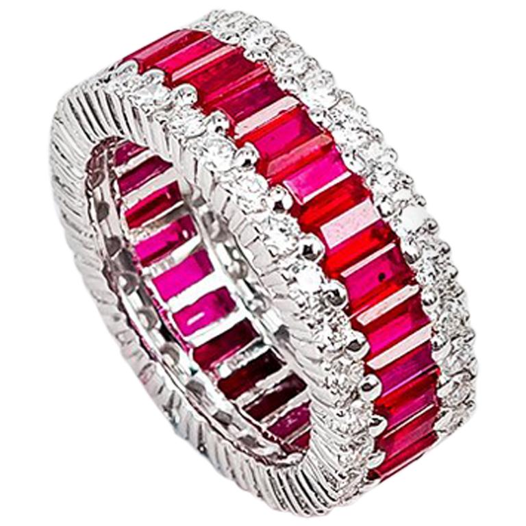 18k white gold Eternity Ruby and diamond Ring For Sale