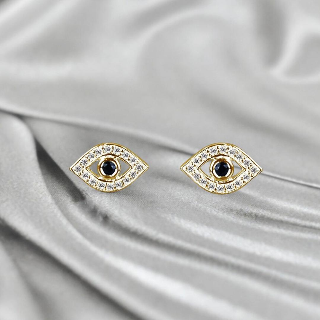 Round Cut 18k Gold Evil Eye Gemstone Earrings Birthstone Earrings For Sale