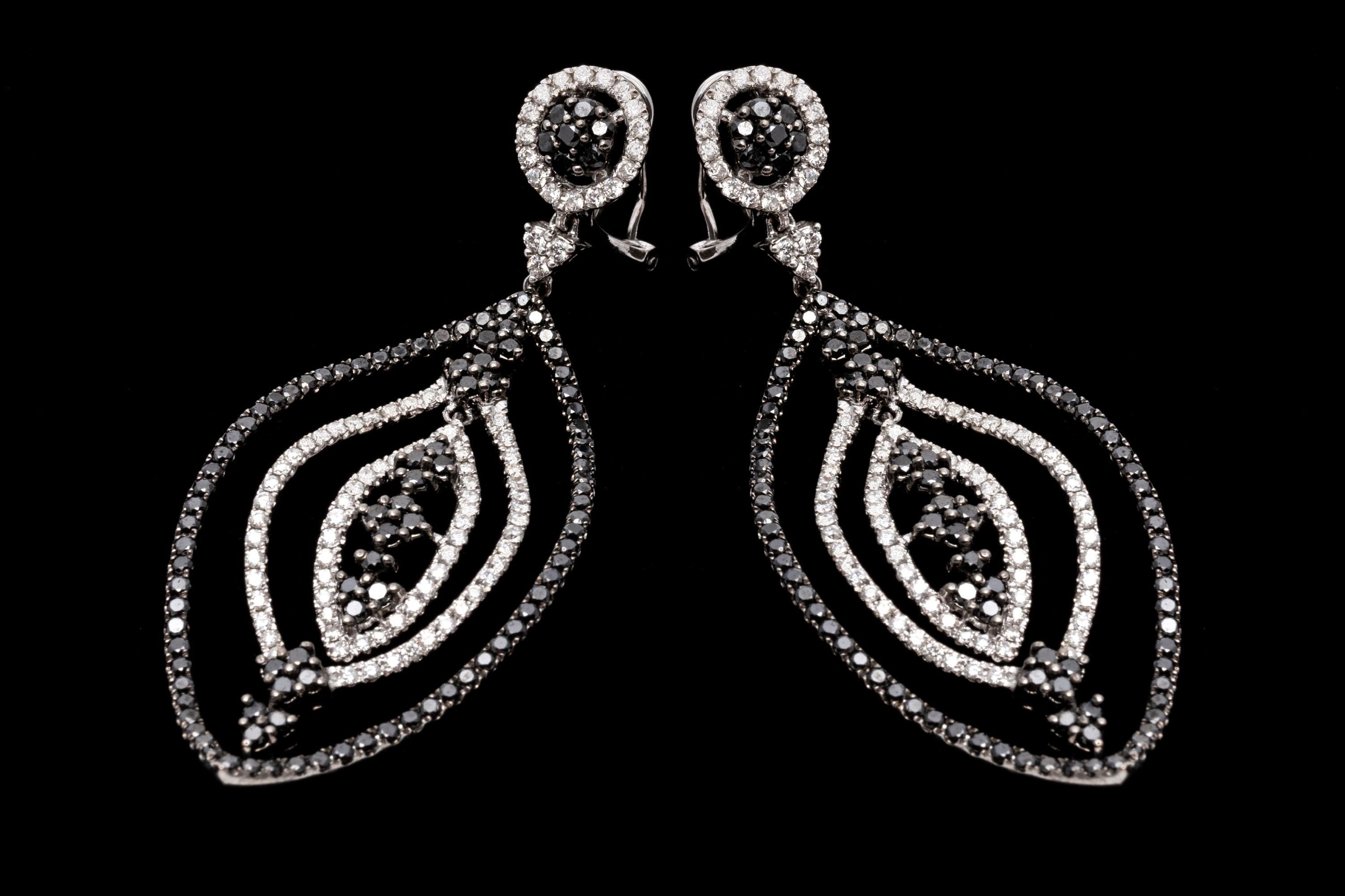 18k White Gold Exquisite Black and White Diamond Nested Drop Earrings, 2.44tcw For Sale 2