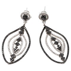 18k White Gold Exquisite Black and White Diamond Nested Drop Earrings, 2.44tcw