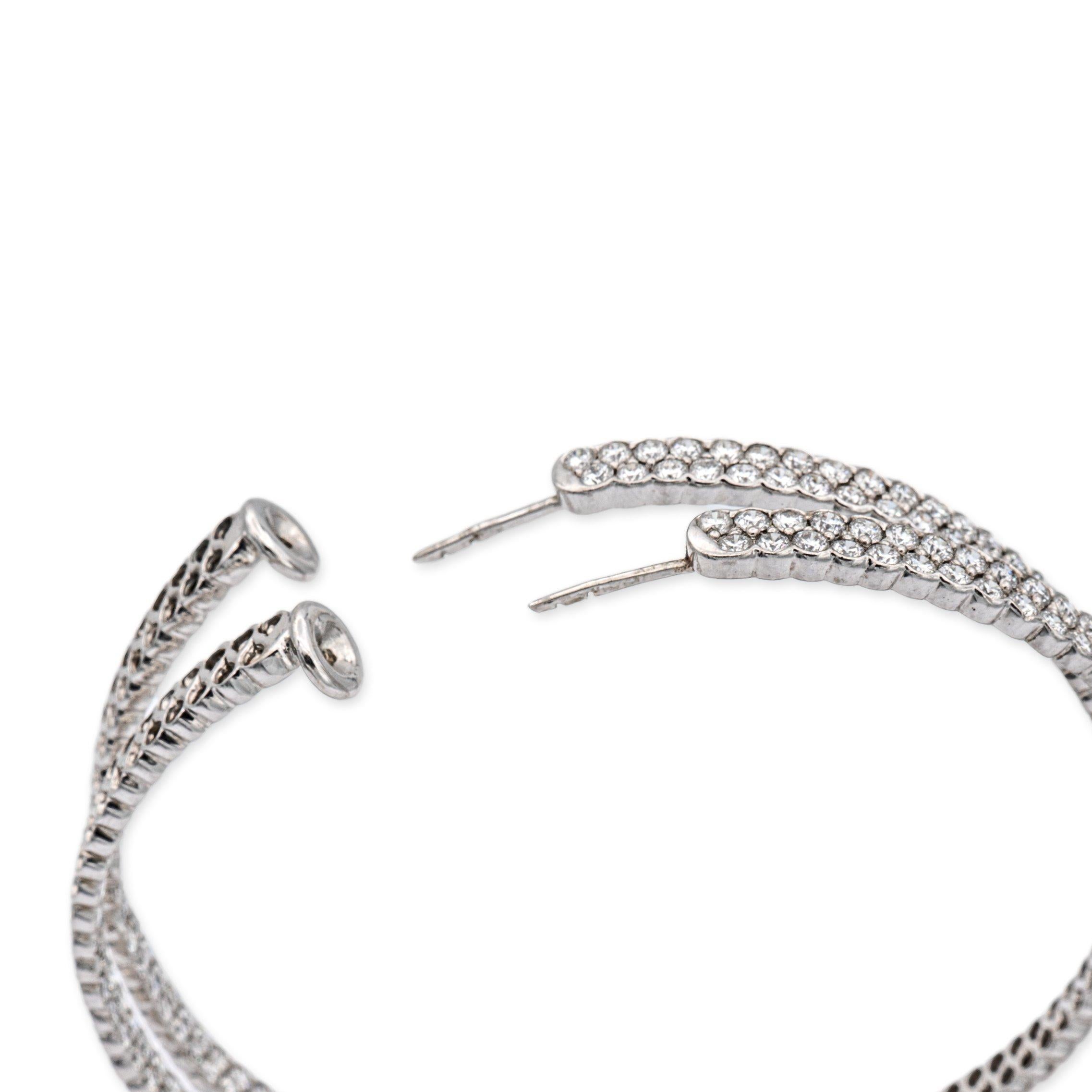 Modern 18K White Gold Extra Large 14.80 Ct Double Row Diamond Inside-Out Hoop Earrings For Sale