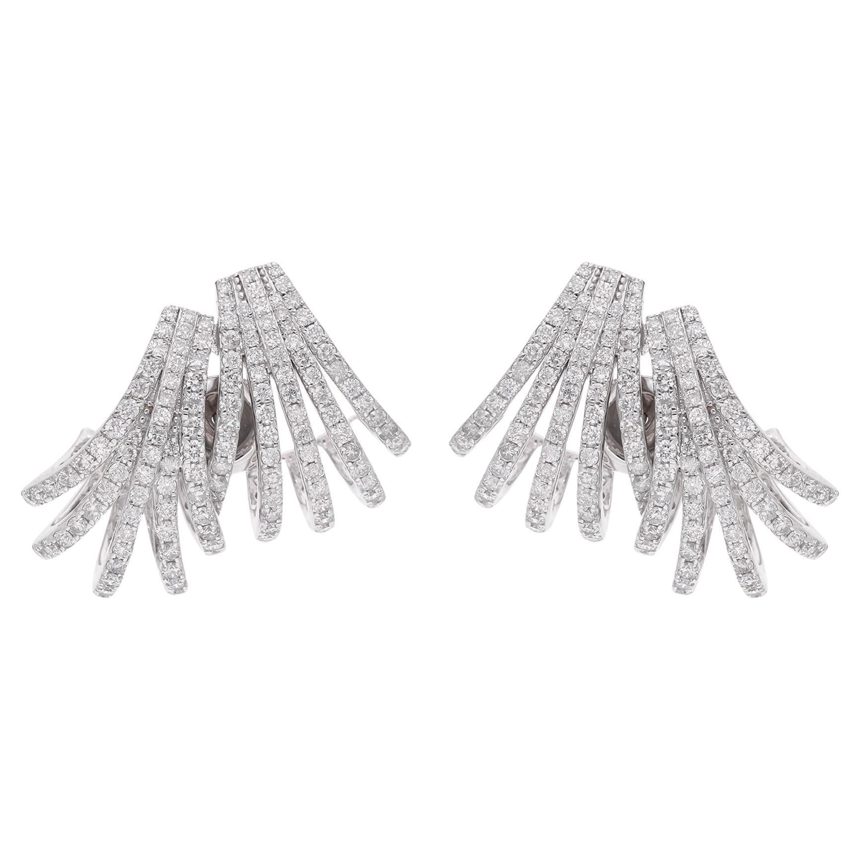 Orecchini a ventaglio in oro bianco 18 carati con pavé SI/H di diamanti naturali Huggies